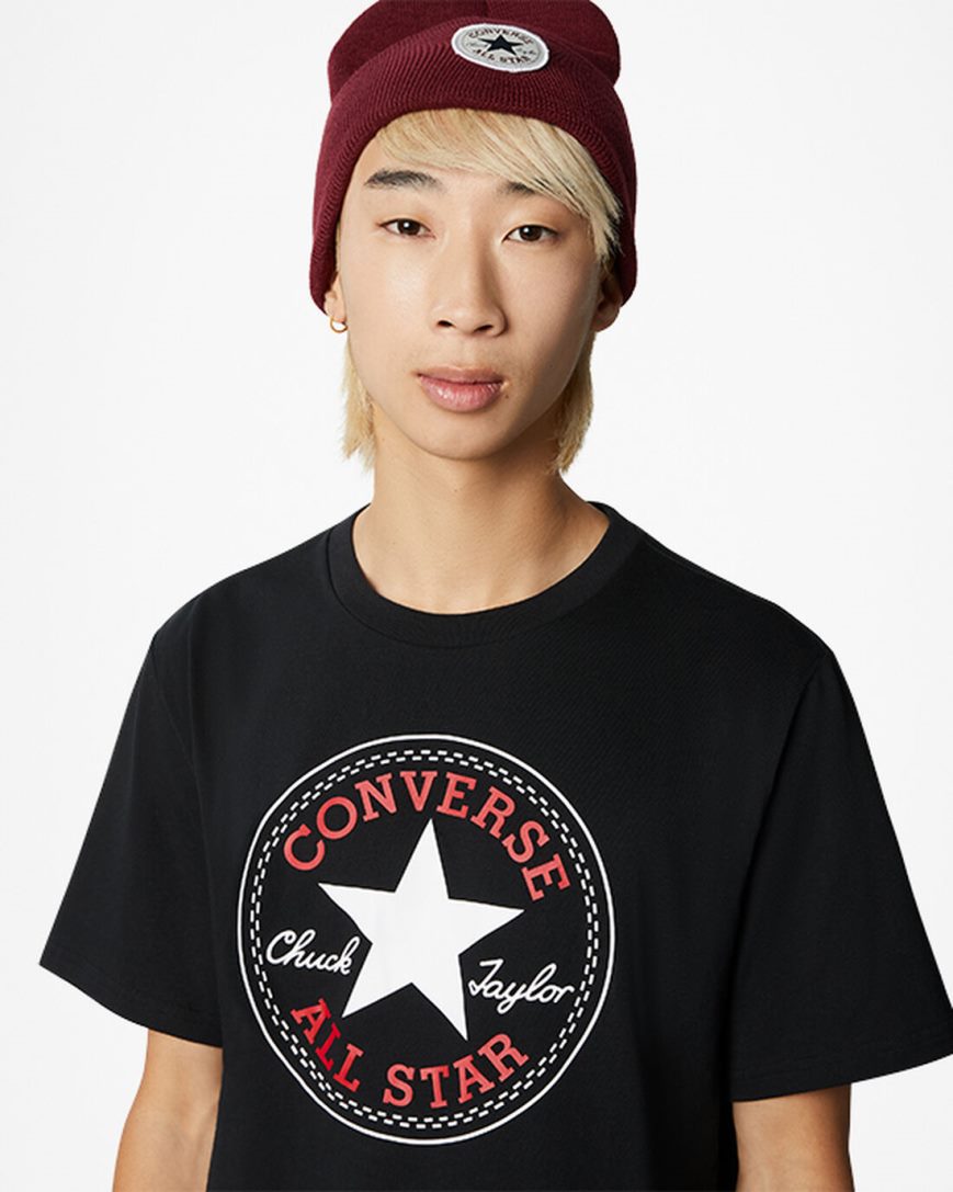 Men's Converse Go-To All Star Patch Standard Fit T-Shirts Black | AU 05861T